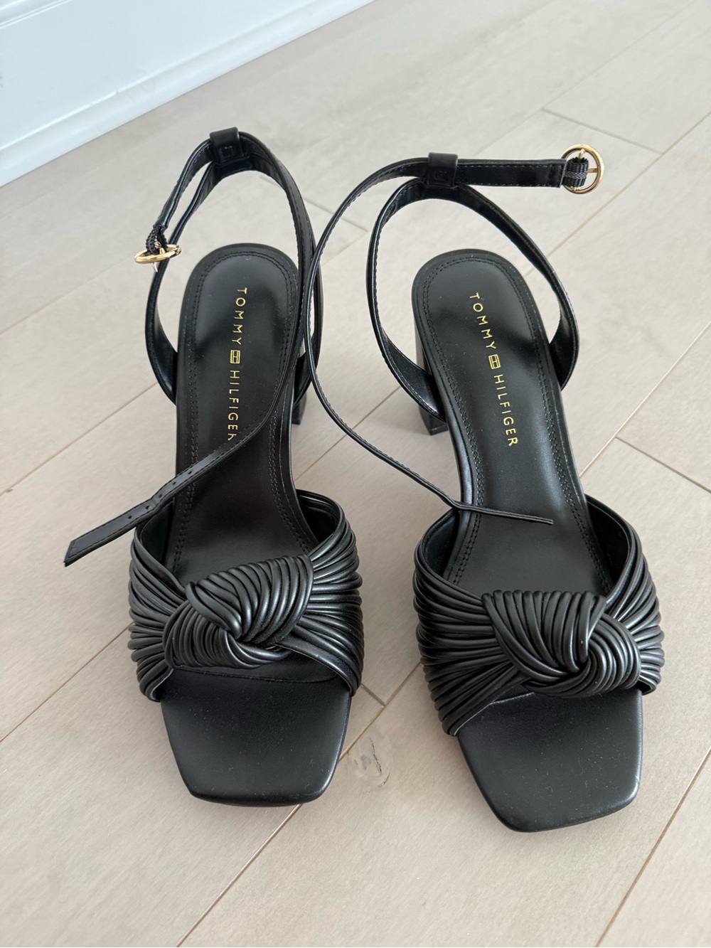 Tommy Hilfiger Black Knotted Strap Heeled Sandals